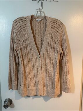 J. Jill Open-Knit Blush Single-Button Cardigan